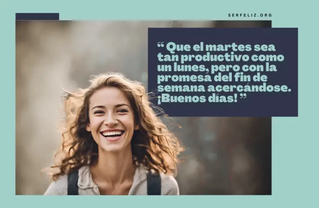 Una mujer sonriendo con una cita en español.